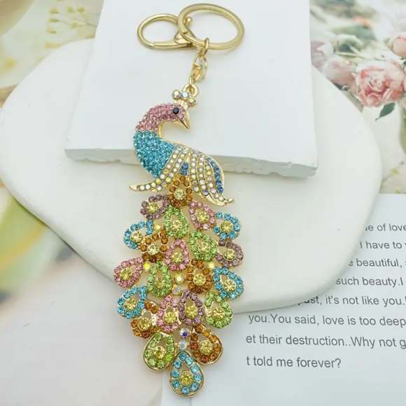 BRAND NEW! Rhinestone Peacock Keychain Purse Jewel Charm ~ Gift Exotic - Picture 3 of 11